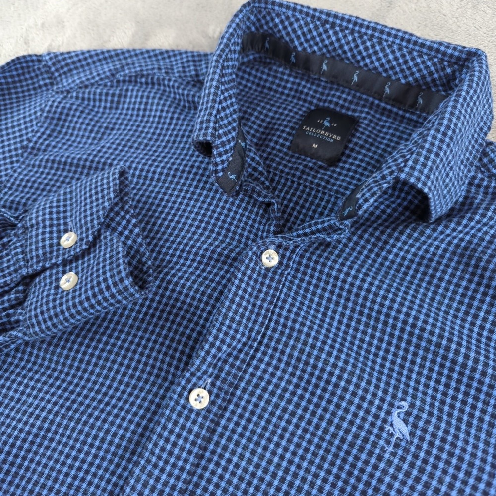 TailorByrd Shirt Mens Medium‎ Blue Gingham Stretch Button Down Casual Preppy
